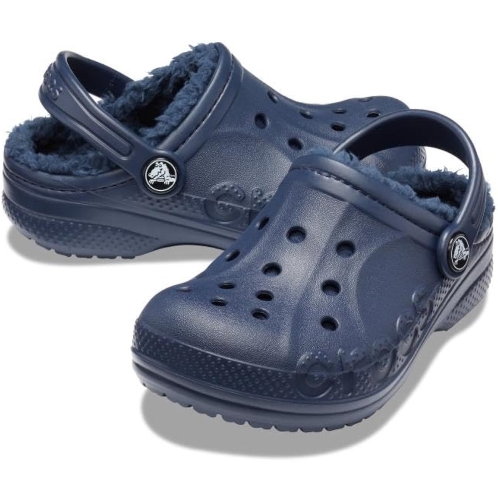 Navy blue lined crocs child size 10 boys